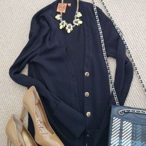 Tory Burch Navy long button down sweater sz Med